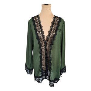 Dixxon NWT Green Black Lace Detail Beach Coverup Layering Sz S/M